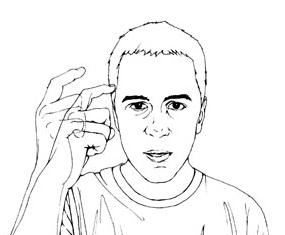 How to do it: index finger pressed repeatedly to the side of the forehead.